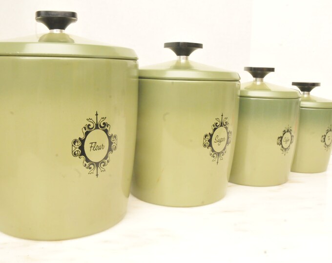 Vintage Aluminum Green Kitchen Canister Set Etsy