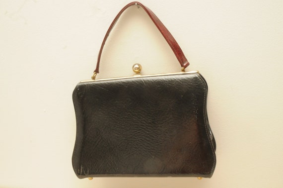 Vintage Purse Black Grey Red Gold - image 2