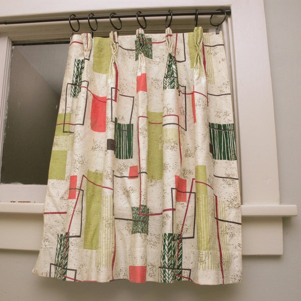 Mid Century ATOMIC Curtain Panel Red Green White