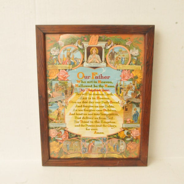 Antique Lord's Prayer and 10 Commandments Picture