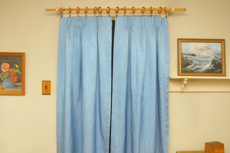 Vintage Blue White Dots Curtains Lined Pair Etsy