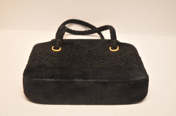 Mid Century Lewis Black Velvet Purse Handbag - image 4