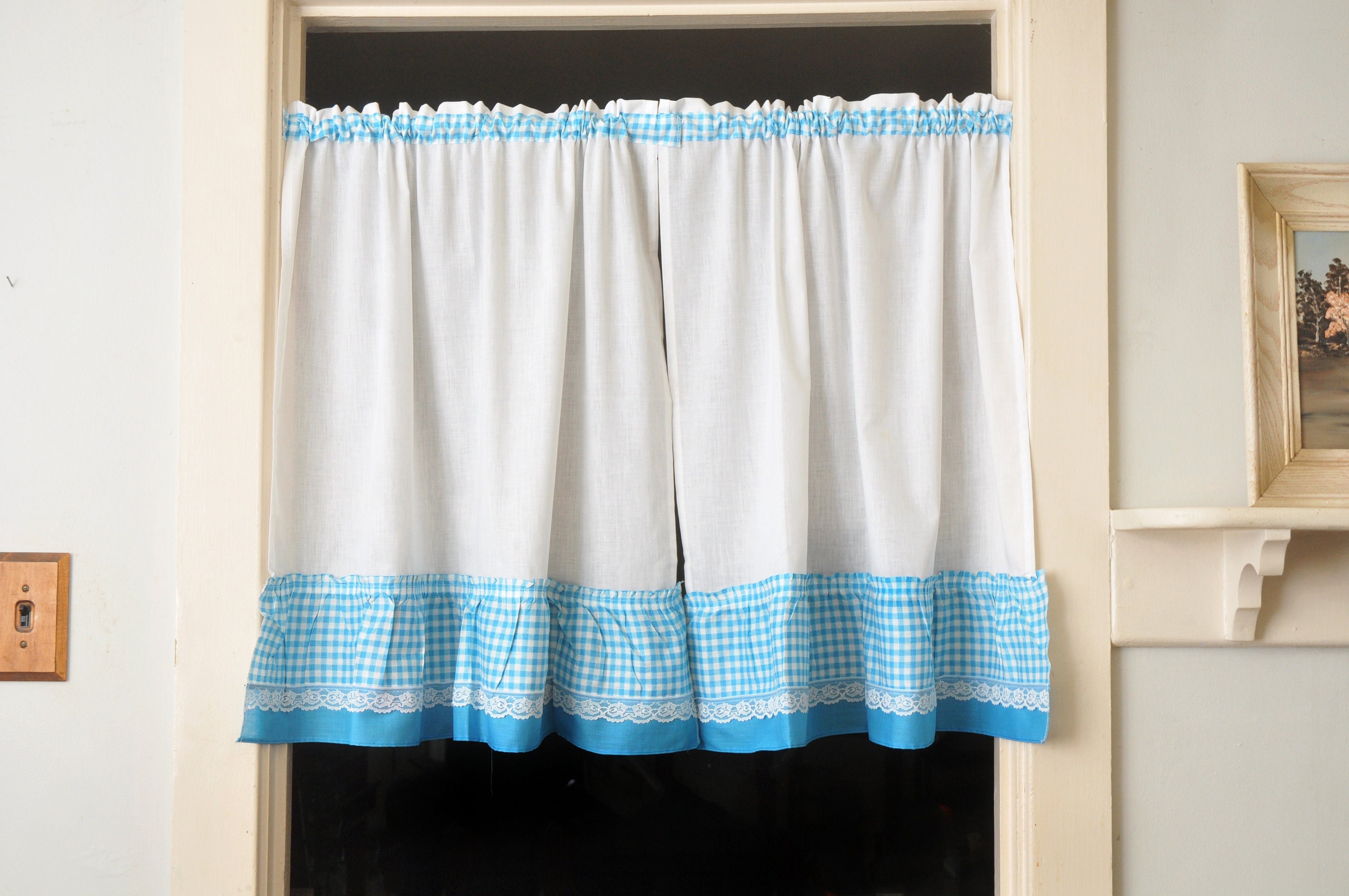 Gingham Kitchen Curtains Set BeigeCurtain PairsCafe PanelsTablecloths 