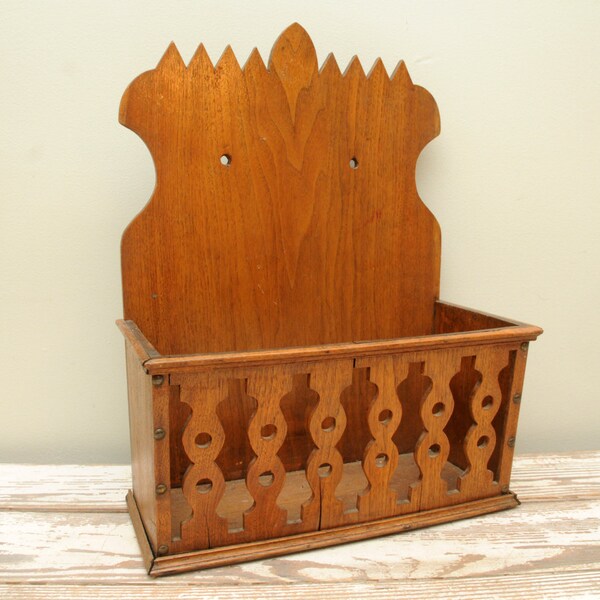Primitive Wooden Wall Pocket Newspaper Rack Handmade