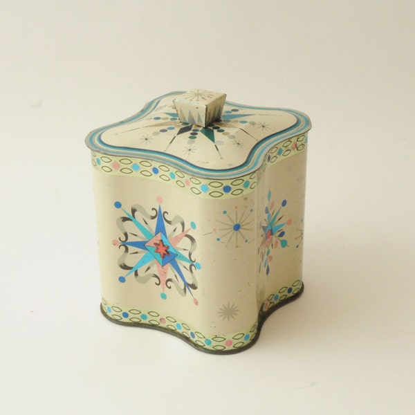 Vintage Starbursts Tin with Lid Blue Pink
