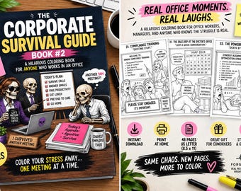 Corporate Survival Guide Book 2 | Funny Office Coloring Book | Printable Adult Coloring Pages | Coworker Gift
