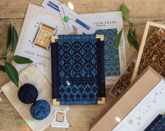 Blue Flow: Weave by Number. Frame Weaving Kit. Supplies + Instructions.