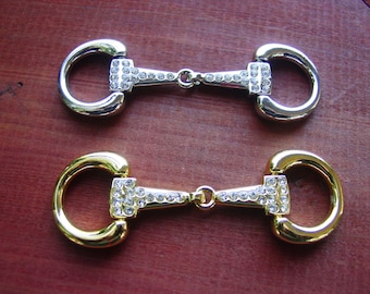 EQUESTRIAN Bling Horse Decorative Shoe Jewelry Snaffle Bit Buckle Plate with CZ Stones Inlay set of 2 Pieces