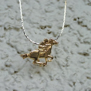 Horse Racing Jockey  Equestrian Jewelry Pendant & 18&quot; Chain Necklace 14K Gold Plated