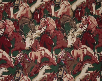 Vintage Equestrian Fabric: Hunter Green Horse Print, Robert Kaufman (1 Yard 16")