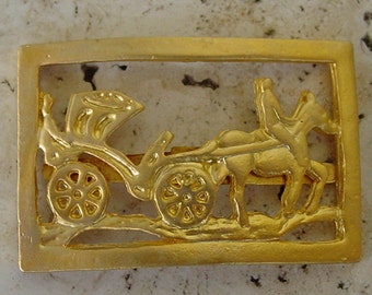 EQUESTRIAN Gold Brass Metal Horse Carriage  Fastener Plate set of 2 Pieces to make hand bags