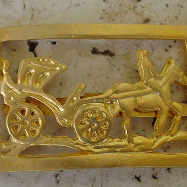 EQUESTRIAN Gold Brass Metal Horse Carriage  Fastener Plate set of 2 Pieces to make hand bags