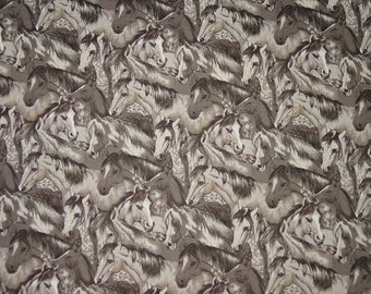 Oop Horse Heads Equestrian Horse Fabric Gray - Beth Ann Bruske for David Textiles Rare New