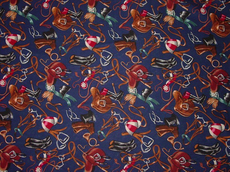 Robert Kaufman Equestrian Fabrics Horse Riding Tack Navy Blue Etsy