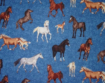 Oop Horse Fabric - Mares & Foals - Forest Horses Makower UK cotton Horse Fabric  Equestrian Fabric Rare New Made in England