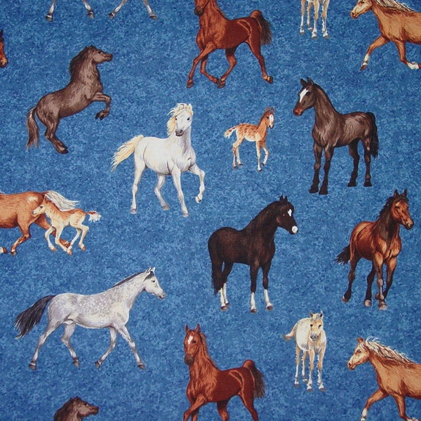 Oop Horse Fabric - Mares & Foals - Forest Horses Makower UK cotton Horse Fabric  Equestrian Fabric Rare New Made in England