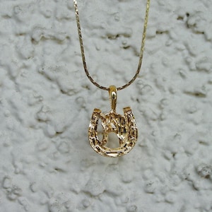 Horse Head in Shoe  Equestrian Jewelry Pendant & 18&quot; Chain Necklace 14K Gold Plated Great Detail