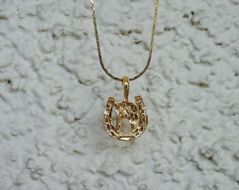 Horse Head in Shoe  Equestrian Jewelry Pendant & 18" Chain Necklace 14K Gold Plated Great Detail