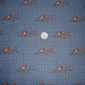 Fox Horse Hunt Scene Equestrian Fabric OOP Anju Woodbridge New York Rare & OOP Blue New image 1