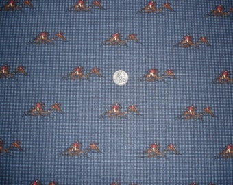 Fox Horse Hunt Scene Equestrian Fabric OOP Anju Woodbridge New York - Rare & OOP Blue New