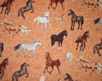 Oop Horse- Mares & Foals - Forest Horses Makower UK cotton fabric  Equestrian Fabric Rare New