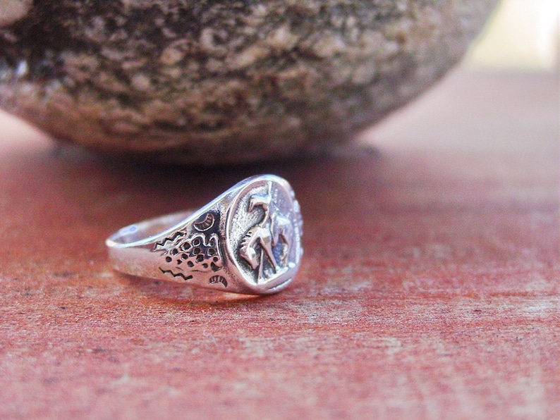 Vintage End Of The Trail Horse Ring Equestrian Native American Indian Horse Sterling Silver .925 Ring Jewelry Old New Stock Rare image 3