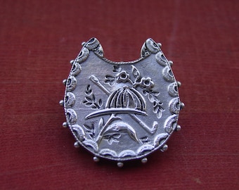 Rare Vintage Sterling Silver Equestrian Helmet Crop Horse Shoe Shaped Brooch Pin Combination