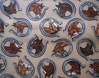 Oop Horse Head in  Horse Shoe On Fabric Tan Beige Grass Cotton VIP Cranston Vintage Rare New