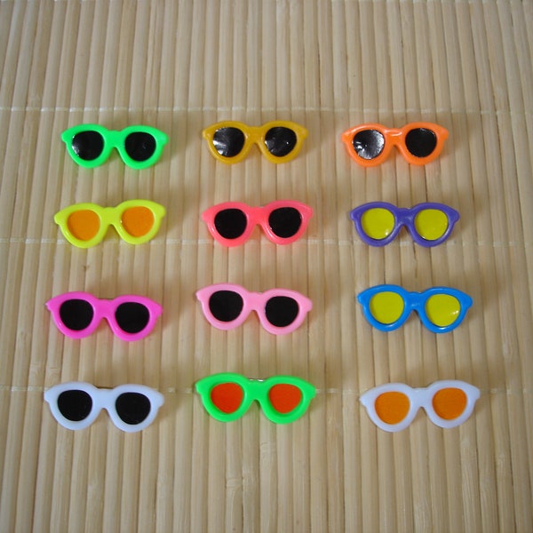 Brand New Vintage Collectible Mini Sunglass Plastic Lapel Pins Decorative 12 Pieces Random Colored Sun Glass Pins Retro Rare & Hard to Find