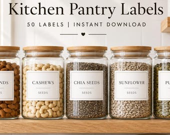 Minimalist Kitchen Pantry Labels | 50 Ready-to-Print Organization Stickers (Instant Download)