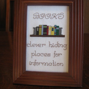 Funny Cross Stitch Pattern BOOKS clever hiding places for information image 2