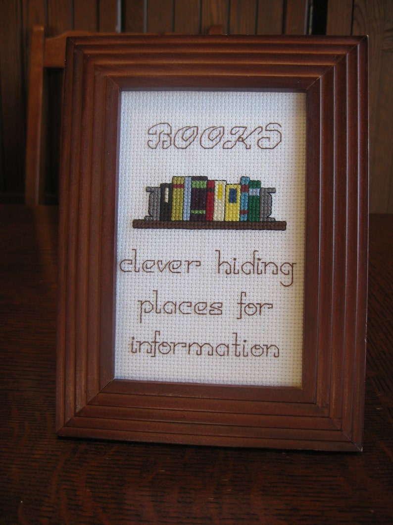 Funny Cross Stitch Pattern BOOKS clever hiding places for information image 2