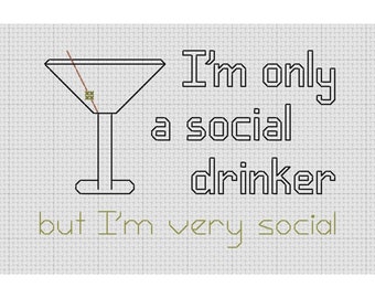 Funny Cross Stitch Social Drinker Martini Glass  PDF Pattern
