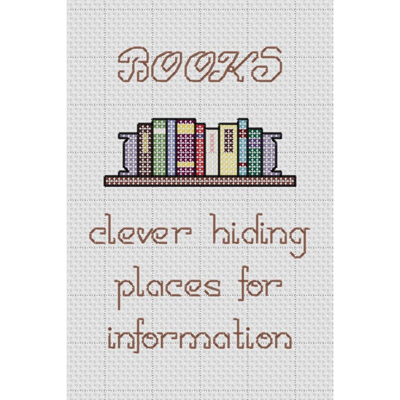 Funny Cross Stitch Pattern BOOKS clever hiding places for information image 1