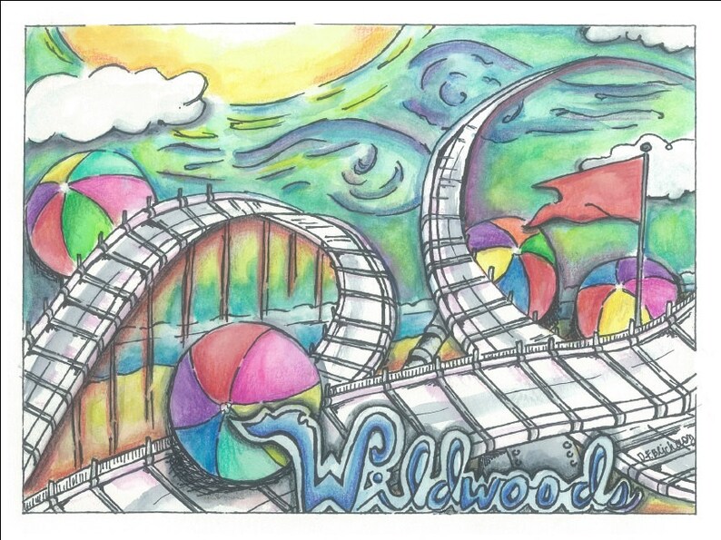 Wildwood Beach Painting Wildwood Shore Watercolor Painting Etsy