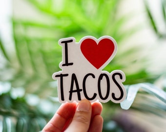 Naklejka „Kocham Tacos”: matowy winyl, wodoodporna (2,5" x 3")