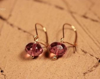Pink Golden Luster Czech Glass Earrings On Gold Ear Wires