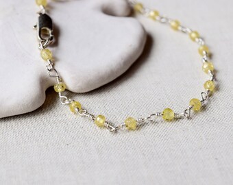 Yellow Citrine Bracelet, Citrine Yellow Bracelet, Bracelet, Silver Wire Wrapped Bright Yellow Citrine Bracelet, Yellow and Silver Bracelet