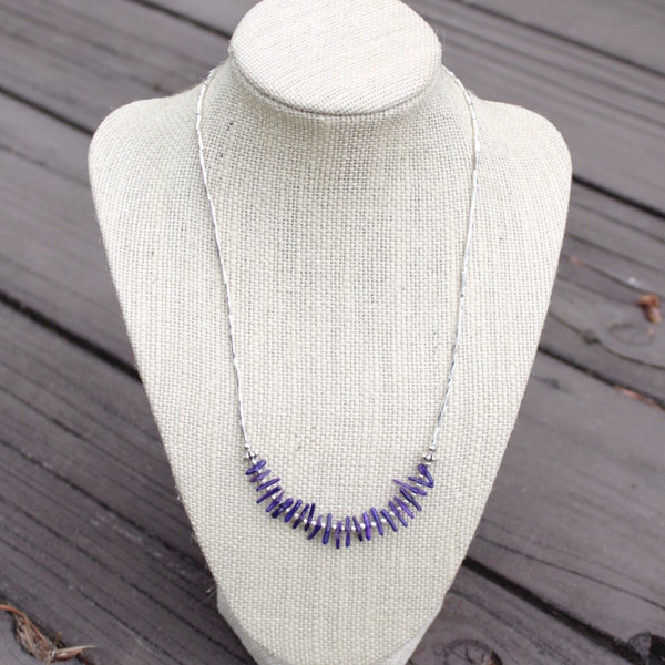 Sterling Silver and Dark Purple Coral Beaded Necklace