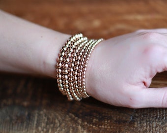 Rose Gold Bead Bracelet | 6 mm Beaded Bracelet | 14K Gold Filled Bracelet | Rose Gold Minimalist Bracelet | Stackable Stretch Bead Bracelets