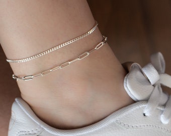 Paperclip Chain Anklet | Sterling Silver Anklet | Dainty Silver Anklet | Everyday Anklet | 925 Sterling Silver Paperclip Chain Link Anklet