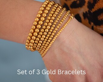 Adoyi Set Di 5 Braccialetti Elastici Con Perline Per Donna – Placcati Oro 14K, Impilabili, Regolabili, Con Pietre Naturali, Ideali Come Regalo
