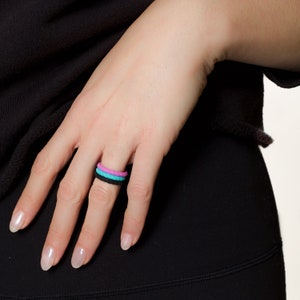 Anillo de silicona negra, anillo de silicona turquesa, anillo de silicona púrpura, juego de anillos de silicona, juego de anillos de 3