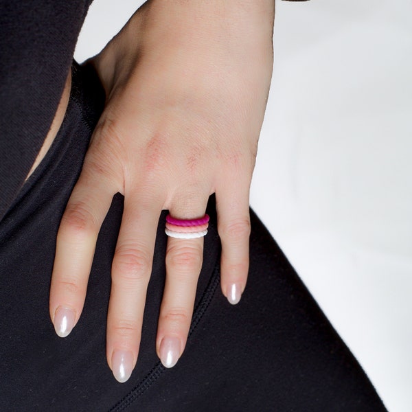 White Silicone Ring, Peach Silicone Ring, Purple Silicone Ring, Silicone Ring Set, Ring Set of 3