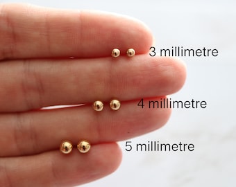Aretes de bola rellenos de oro de 14 k: Aretes minimalistas de 3 mm