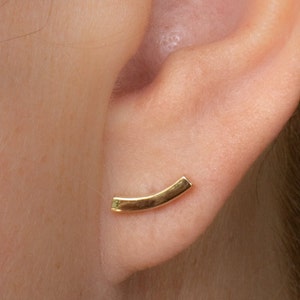 Curved Bar Studs, 10K Gold Crawler Earrings, 10k Solid Gold Earrings, Graduation Gift for Her