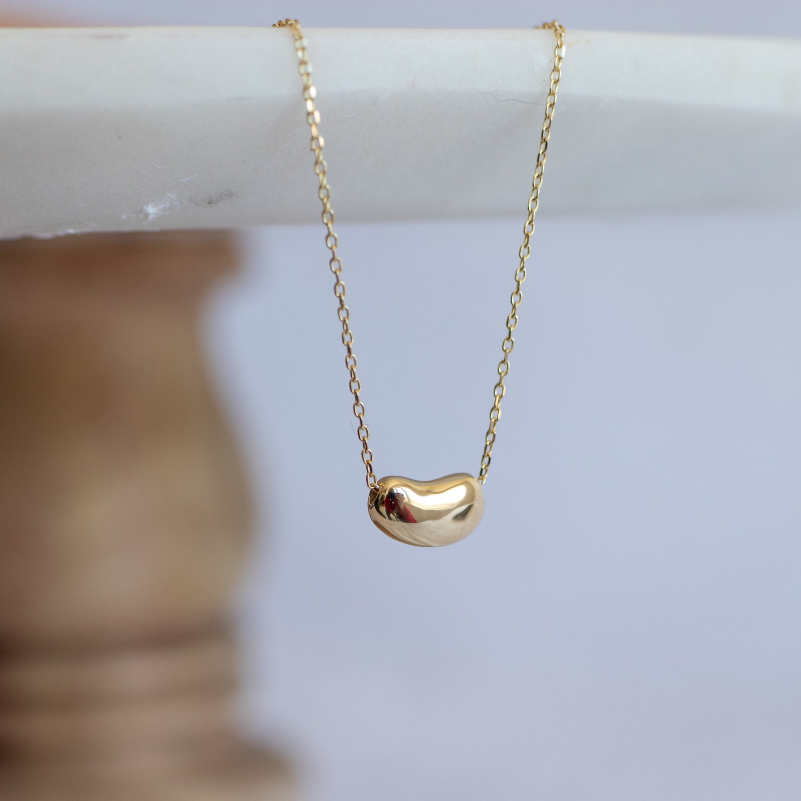 Gold Bean Necklace 14K Gold Vermeil Sliding Bean Necklace Dainty Gold