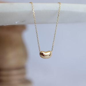 Gold Bean Necklace | 14K Gold Vermeil Sliding Bean Necklace | Dainty Gold Bean Necklace | Everyday Minimalist 14K Gold Necklace for her