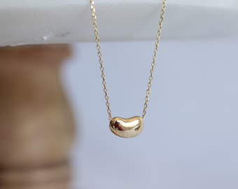 Gold Bean Necklace | 14K Gold Vermeil Sliding Bean Necklace | Dainty Gold Bean Necklace | Everyday Minimalist 14K Gold Necklace for her