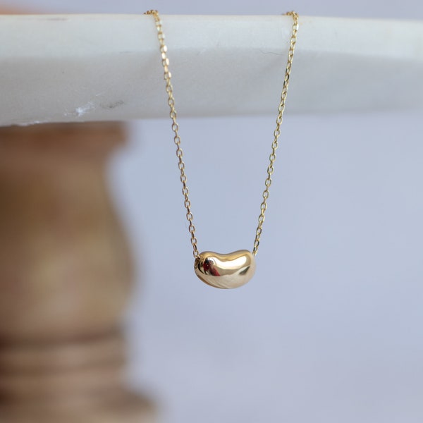 Gold Bean Necklace | 14K Gold Vermeil Sliding Bean Necklace | Dainty Gold Bean Necklace | Everyday Minimalist 14K Gold Necklace for her